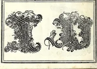 An illustration from Opera di frate Vespasiano Amphiareo da Ferrara dell'ordine minore conventvale, nella qvale s'insegna a scrivere varie sorti di lettere : & massime una lettera bastarda da lui nouamente con sua industria ritrouata, laquale serue al cancellaresco & mercantesco : poi insegna a far l'inchiostro negrissimo con tanta facilità, che ciascuno per semplice che sia, lo saprà far da se : anchora a macinar l'oro, & scriuere con esso come si farà con l'inchiostro, parimente a scriuere con l'azurro, & col cenaprio : opera vtilissima, e molto necessaria all'uso humano : aggivntovi di nvovo dve bellissimi alpha beti di maiuscole, che nell'altre impressioni non si sono piu stampati (1572)