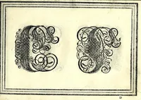 An illustration from Opera di frate Vespasiano Amphiareo da Ferrara dell'ordine minore conventvale, nella qvale s'insegna a scrivere varie sorti di lettere : & massime una lettera bastarda da lui nouamente con sua industria ritrouata, laquale serue al cancellaresco & mercantesco : poi insegna a far l'inchiostro negrissimo con tanta facilità, che ciascuno per semplice che sia, lo saprà far da se : anchora a macinar l'oro, & scriuere con esso come si farà con l'inchiostro, parimente a scriuere con l'azurro, & col cenaprio : opera vtilissima, e molto necessaria all'uso humano : aggivntovi di nvovo dve bellissimi alpha beti di maiuscole, che nell'altre impressioni non si sono piu stampati (1572)