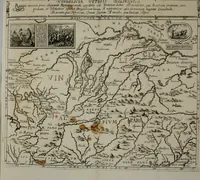 An illustration from Opera historica et philologica, sacra et profana. In quibus historia Boica, res augustanae, conversio & passio ss. martyrum Afrae, Hilariae, Dignae [et al.] ... continentur (1682)