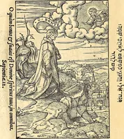An illustration from Operum D. Basilij Magni Caesariae Cappadociae quondam archiepiscopi prior tomus : cuius par multò melior nunc demum solerti industria nec minùs accurata collatione ad fidem Graecorum aliquot archetypon partim restituta est synceriori quàm hactenus lectioni (1547)