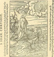 An illustration from Operum D. Basilij Magni Caesariae Cappadociae quondam archiepiscopi prior tomus : cuius par multò melior nunc demum solerti industria nec minùs accurata collatione ad fidem Graecorum aliquot archetypon partim restituta est synceriori quàm hactenus lectioni (1547)