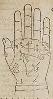 An illustration from Opus mathematicum octo libros complectens, : innumeris propemodum figuris idealibus manuum et physiognomiae, aliisque adornatum, quorum sex priores libri absolutissimae cheiromantiae theoricam, praxim, doctrinam, artem, & experientiam verissimam continent. Septimus physiognomiae dispositionem, hominʹumque omnium qualitates & complexiones. Octauus periaxiomata de faciebus signorum, & quid sol in vnaquaque domo existens, natis polliceatur. Remedia quoque omnium ægritudinum complectitur. Et naturalem astrologiam atq[ue] effectus lunae quoad diuersas ægritudines. Item isagogen astrologiæ iudiciariae, & totius diuinatricis artis encomia. Omnibus matheseos, cheiromantiae, philosophiae, & medicinæ studiosis vtiles ac necessarij. (1583)