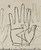 An illustration from Opus mathematicum octo libros complectens, : innumeris propemodum figuris idealibus manuum et physiognomiae, aliisque adornatum, quorum sex priores libri absolutissimae cheiromantiae theoricam, praxim, doctrinam, artem, & experientiam verissimam continent. Septimus physiognomiae dispositionem, hominʹumque omnium qualitates & complexiones. Octauus periaxiomata de faciebus signorum, & quid sol in vnaquaque domo existens, natis polliceatur. Remedia quoque omnium ægritudinum complectitur. Et naturalem astrologiam atq[ue] effectus lunae quoad diuersas ægritudines. Item isagogen astrologiæ iudiciariae, & totius diuinatricis artis encomia. Omnibus matheseos, cheiromantiae, philosophiae, & medicinæ studiosis vtiles ac necessarij. (1583)