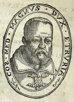 An illustration from Oratione fvnerale di M. Pietro Angelio da Barga, fatta nelle esseqvie del sereniss. Cosimo de Medici, gran duca di Toscana : recitata nel duomo di Pisa il di xiiij giugno MDLXXIIII e tradotta in lingva fiorentina (1574)