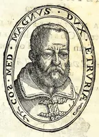 An illustration from Oratione fvnerale di M. Pietro Angelio da Barga, fatta nelle esseqvie del sereniss. Cosimo de Medici, gran duca di Toscana : recitata nel duomo di Pisa il di xiiij giugno MDLXXIIII e tradotta in lingva fiorentina (1574)