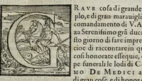 An illustration from Orazione di m. Gio. Batista Adriani fatta in latino all'esseqvie del sereniss. Cosimo de Medici, gran duca di Toscana : recitata nel palazzo publico il di XVII. di maggio MDLXXIIII. e tradotta in florentino da Marcello suo figliuolo (1574)