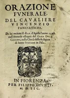 An illustration from Orazione fvnerale del cavaliere Vincenzio Panciatichi : da lui recitata il dì 21. d'aprile l'anno 1598. nell' annuale essequie del gran duca Cosimo, nella chiesa della religion di Santo Stefano in Pisa (1598)