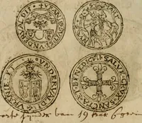 An illustration from Ordonnancie ende instructie naer de welcke voort-aen hen moeten reguleren die ghesworen wisselaers ofte collecteurs vande goude ende silvere penningen, wesende verboden, gheschroyt, te licht oft te seer versleten, ende oversulex verclaert ende ghehouden voor billoen, daer toe geoommitteert om de selve te leveren inde munten van Sijne Majesteyt, ende al daer bekeert te worden in penninghen van hunnen slaghe (1633)
