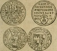 An illustration from Ordonnancie ende instructie naer de welcke voort-aen hen moeten reguleren die ghesworen wisselaers ofte collecteurs vande goude ende silvere penningen, wesende verboden, gheschroyt, te licht oft te seer versleten, ende oversulex verclaert ende ghehouden voor billoen, daer toe geoommitteert om de selve te leveren inde munten van Sijne Majesteyt, ende al daer bekeert te worden in penninghen van hunnen slaghe (1633)