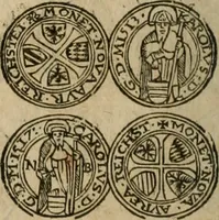An illustration from Ordonnancie ende instructie naer de welcke voort-aen hen moeten reguleren die ghesworen wisselaers ofte collecteurs vande goude ende silvere penningen, wesende verboden, gheschroyt, te licht oft te seer versleten, ende oversulex verclaert ende ghehouden voor billoen, daer toe geoommitteert om de selve te leveren inde munten van Sijne Majesteyt, ende al daer bekeert te worden in penninghen van hunnen slaghe (1633)