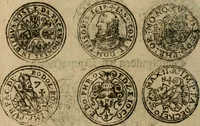 An illustration from Ordonnancie ende instructie naer de welcke voort-aen hen moeten reguleren die ghesworen wisselaers ofte collecteurs vande goude ende silvere penningen, wesende verboden, gheschroyt, te licht oft te seer versleten, ende oversulex verclaert ende ghehouden voor billoen, daer toe geoommitteert om de selve te leveren inde munten van Sijne Majesteyt, ende al daer bekeert te worden in penninghen van hunnen slaghe (1633)
