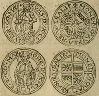 An illustration from Ordonnancie ende instructie naer de welcke voort-aen hen moeten reguleren die ghesworen wisselaers ofte collecteurs vande goude ende silvere penningen, wesende verboden, gheschroyt, te licht oft te seer versleten, ende oversulex verclaert ende ghehouden voor billoen, daer toe geoommitteert om de selve te leveren inde munten van Sijne Majesteyt, ende al daer bekeert te worden in penninghen van hunnen slaghe (1633)