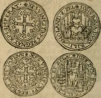 An illustration from Ordonnancie ende instructie naer de welcke voort-aen hen moeten reguleren die ghesworen wisselaers ofte collecteurs vande goude ende silvere penningen, wesende verboden, gheschroyt, te licht oft te seer versleten, ende oversulex verclaert ende ghehouden voor billoen, daer toe geoommitteert om de selve te leveren inde munten van Sijne Majesteyt, ende al daer bekeert te worden in penninghen van hunnen slaghe (1633)