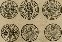 An illustration from Ordonnancie ende instructie naer de welcke voort-aen hen moeten reguleren die ghesworen wisselaers ofte collecteurs vande goude ende silvere penningen, wesende verboden, gheschroyt, te licht oft te seer versleten, ende oversulex verclaert ende ghehouden voor billoen, daer toe geoommitteert om de selve te leveren inde munten van Sijne Majesteyt, ende al daer bekeert te worden in penninghen van hunnen slaghe (1633)