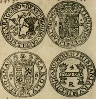 An illustration from Ordonnancie ende instructie naer de welcke voort-aen hen moeten reguleren die ghesworen wisselaers ofte collecteurs vande goude ende silvere penningen, wesende verboden, gheschroyt, te licht oft te seer versleten, ende oversulex verclaert ende ghehouden voor billoen, daer toe geoommitteert om de selve te leveren inde munten van Sijne Majesteyt, ende al daer bekeert te worden in penninghen van hunnen slaghe (1633)