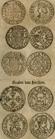 An illustration from Ordonnancie ende instructie naer de welcke voort-aen hen moeten reguleren die ghesworen wisselaers ofte collecteurs vande goude ende silvere penningen, wesende verboden, gheschroyt, te licht oft te seer versleten, ende oversulex verclaert ende ghehouden voor billoen, daer toe geoommitteert om de selve te leveren inde munten van Sijne Majesteyt, ende al daer bekeert te worden in penninghen van hunnen slaghe (1633)
