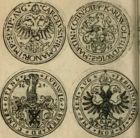An illustration from Ordonnancie ende instructie naer de welcke voort-aen hen moeten reguleren die ghesworen wisselaers ofte collecteurs vande goude ende silvere penningen, wesende verboden, gheschroyt, te licht oft te seer versleten, ende oversulex verclaert ende ghehouden voor billoen, daer toe geoommitteert om de selve te leveren inde munten van Sijne Majesteyt, ende al daer bekeert te worden in penninghen van hunnen slaghe (1633)