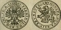 An illustration from Ordonnancie ende instructie naer de welcke voort-aen hen moeten reguleren die ghesworen wisselaers ofte collecteurs vande goude ende silvere penningen, wesende verboden, gheschroyt, te licht oft te seer versleten, ende oversulex verclaert ende ghehouden voor billoen, daer toe geoommitteert om de selve te leveren inde munten van Sijne Majesteyt, ende al daer bekeert te worden in penninghen van hunnen slaghe (1633)