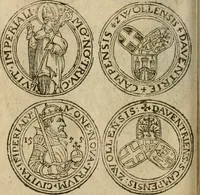 An illustration from Ordonnancie ende instructie naer de welcke voort-aen hen moeten reguleren die ghesworen wisselaers ofte collecteurs vande goude ende silvere penningen, wesende verboden, gheschroyt, te licht oft te seer versleten, ende oversulex verclaert ende ghehouden voor billoen, daer toe geoommitteert om de selve te leveren inde munten van Sijne Majesteyt, ende al daer bekeert te worden in penninghen van hunnen slaghe (1633)