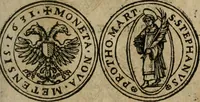 An illustration from Ordonnancie ende instructie naer de welcke voort-aen hen moeten reguleren die ghesworen wisselaers ofte collecteurs vande goude ende silvere penningen, wesende verboden, gheschroyt, te licht oft te seer versleten, ende oversulex verclaert ende ghehouden voor billoen, daer toe geoommitteert om de selve te leveren inde munten van Sijne Majesteyt, ende al daer bekeert te worden in penninghen van hunnen slaghe (1633)