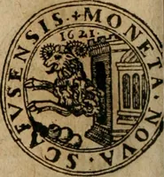 An illustration from Ordonnancie ende instructie naer de welcke voort-aen hen moeten reguleren die ghesworen wisselaers ofte collecteurs vande goude ende silvere penningen, wesende verboden, gheschroyt, te licht oft te seer versleten, ende oversulex verclaert ende ghehouden voor billoen, daer toe geoommitteert om de selve te leveren inde munten van Sijne Majesteyt, ende al daer bekeert te worden in penninghen van hunnen slaghe (1633)