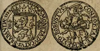 An illustration from Ordonnancie ende instructie naer de welcke voort-aen hen moeten reguleren die ghesworen wisselaers ofte collecteurs vande goude ende silvere penningen, wesende verboden, gheschroyt, te licht oft te seer versleten, ende oversulex verclaert ende ghehouden voor billoen, daer toe geoommitteert om de selve te leveren inde munten van Sijne Majesteyt, ende al daer bekeert te worden in penninghen van hunnen slaghe (1633)