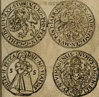 An illustration from Ordonnancie ende instructie naer de welcke voort-aen hen moeten reguleren die ghesworen wisselaers ofte collecteurs vande goude ende silvere penningen, wesende verboden, gheschroyt, te licht oft te seer versleten, ende oversulex verclaert ende ghehouden voor billoen, daer toe geoommitteert om de selve te leveren inde munten van Sijne Majesteyt, ende al daer bekeert te worden in penninghen van hunnen slaghe (1633)