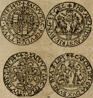 An illustration from Ordonnancie ende instructie naer de welcke voort-aen hen moeten reguleren die ghesworen wisselaers ofte collecteurs vande goude ende silvere penningen, wesende verboden, gheschroyt, te licht oft te seer versleten, ende oversulex verclaert ende ghehouden voor billoen, daer toe geoommitteert om de selve te leveren inde munten van Sijne Majesteyt, ende al daer bekeert te worden in penninghen van hunnen slaghe (1633)