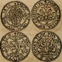 An illustration from Ordonnancie ende instructie naer de welcke voort-aen hen moeten reguleren die ghesworen wisselaers ofte collecteurs vande goude ende silvere penningen, wesende verboden, gheschroyt, te licht oft te seer versleten, ende oversulex verclaert ende ghehouden voor billoen, daer toe geoommitteert om de selve te leveren inde munten van Sijne Majesteyt, ende al daer bekeert te worden in penninghen van hunnen slaghe (1633)