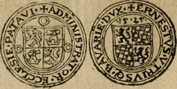 An illustration from Ordonnancie ende instructie naer de welcke voort-aen hen moeten reguleren die ghesworen wisselaers ofte collecteurs vande goude ende silvere penningen, wesende verboden, gheschroyt, te licht oft te seer versleten, ende oversulex verclaert ende ghehouden voor billoen, daer toe geoommitteert om de selve te leveren inde munten van Sijne Majesteyt, ende al daer bekeert te worden in penninghen van hunnen slaghe (1633)