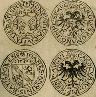 An illustration from Ordonnancie ende instructie naer de welcke voort-aen hen moeten reguleren die ghesworen wisselaers ofte collecteurs vande goude ende silvere penningen, wesende verboden, gheschroyt, te licht oft te seer versleten, ende oversulex verclaert ende ghehouden voor billoen, daer toe geoommitteert om de selve te leveren inde munten van Sijne Majesteyt, ende al daer bekeert te worden in penninghen van hunnen slaghe (1633)