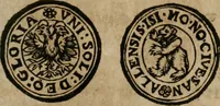 An illustration from Ordonnancie ende instructie naer de welcke voort-aen hen moeten reguleren die ghesworen wisselaers ofte collecteurs vande goude ende silvere penningen, wesende verboden, gheschroyt, te licht oft te seer versleten, ende oversulex verclaert ende ghehouden voor billoen, daer toe geoommitteert om de selve te leveren inde munten van Sijne Majesteyt, ende al daer bekeert te worden in penninghen van hunnen slaghe (1633)