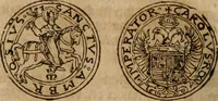 An illustration from Ordonnancie ende instructie naer de welcke voort-aen hen moeten reguleren die ghesworen wisselaers ofte collecteurs vande goude ende silvere penningen, wesende verboden, gheschroyt, te licht oft te seer versleten, ende oversulex verclaert ende ghehouden voor billoen, daer toe geoommitteert om de selve te leveren inde munten van Sijne Majesteyt, ende al daer bekeert te worden in penninghen van hunnen slaghe (1633)
