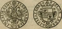 An illustration from Ordonnancie ende instructie naer de welcke voort-aen hen moeten reguleren die ghesworen wisselaers ofte collecteurs vande goude ende silvere penningen, wesende verboden, gheschroyt, te licht oft te seer versleten, ende oversulex verclaert ende ghehouden voor billoen, daer toe geoommitteert om de selve te leveren inde munten van Sijne Majesteyt, ende al daer bekeert te worden in penninghen van hunnen slaghe (1633)