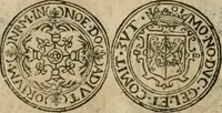 An illustration from Ordonnancie ende instructie naer de welcke voort-aen hen moeten reguleren die ghesworen wisselaers ofte collecteurs vande goude ende silvere penningen, wesende verboden, gheschroyt, te licht oft te seer versleten, ende oversulex verclaert ende ghehouden voor billoen, daer toe geoommitteert om de selve te leveren inde munten van Sijne Majesteyt, ende al daer bekeert te worden in penninghen van hunnen slaghe (1633)