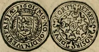 An illustration from Ordonnancie ende instructie naer de welcke voort-aen hen moeten reguleren die ghesworen wisselaers ofte collecteurs vande goude ende silvere penningen, wesende verboden, gheschroyt, te licht oft te seer versleten, ende oversulex verclaert ende ghehouden voor billoen, daer toe geoommitteert om de selve te leveren inde munten van Sijne Majesteyt, ende al daer bekeert te worden in penninghen van hunnen slaghe (1633)