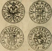 An illustration from Ordonnancie ende instructie naer de welcke voort-aen hen moeten reguleren die ghesworen wisselaers ofte collecteurs vande goude ende silvere penningen, wesende verboden, gheschroyt, te licht oft te seer versleten, ende oversulex verclaert ende ghehouden voor billoen, daer toe geoommitteert om de selve te leveren inde munten van Sijne Majesteyt, ende al daer bekeert te worden in penninghen van hunnen slaghe (1633)