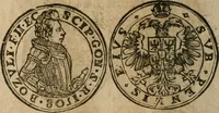 An illustration from Ordonnancie ende instructie naer de welcke voort-aen hen moeten reguleren die ghesworen wisselaers ofte collecteurs vande goude ende silvere penningen, wesende verboden, gheschroyt, te licht oft te seer versleten, ende oversulex verclaert ende ghehouden voor billoen, daer toe geoommitteert om de selve te leveren inde munten van Sijne Majesteyt, ende al daer bekeert te worden in penninghen van hunnen slaghe (1633)