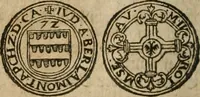 An illustration from Ordonnancie ende instructie naer de welcke voort-aen hen moeten reguleren die ghesworen wisselaers ofte collecteurs vande goude ende silvere penningen, wesende verboden, gheschroyt, te licht oft te seer versleten, ende oversulex verclaert ende ghehouden voor billoen, daer toe geoommitteert om de selve te leveren inde munten van Sijne Majesteyt, ende al daer bekeert te worden in penninghen van hunnen slaghe (1633)
