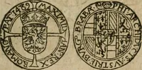 An illustration from Ordonnancie ende instructie naer de welcke voort-aen hen moeten reguleren die ghesworen wisselaers ofte collecteurs vande goude ende silvere penningen, wesende verboden, gheschroyt, te licht oft te seer versleten, ende oversulex verclaert ende ghehouden voor billoen, daer toe geoommitteert om de selve te leveren inde munten van Sijne Majesteyt, ende al daer bekeert te worden in penninghen van hunnen slaghe (1633)