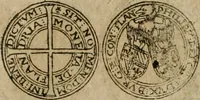An illustration from Ordonnancie ende instructie naer de welcke voort-aen hen moeten reguleren die ghesworen wisselaers ofte collecteurs vande goude ende silvere penningen, wesende verboden, gheschroyt, te licht oft te seer versleten, ende oversulex verclaert ende ghehouden voor billoen, daer toe geoommitteert om de selve te leveren inde munten van Sijne Majesteyt, ende al daer bekeert te worden in penninghen van hunnen slaghe (1633)