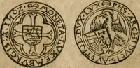 An illustration from Ordonnancie ende instructie naer de welcke voort-aen hen moeten reguleren die ghesworen wisselaers ofte collecteurs vande goude ende silvere penningen, wesende verboden, gheschroyt, te licht oft te seer versleten, ende oversulex verclaert ende ghehouden voor billoen, daer toe geoommitteert om de selve te leveren inde munten van Sijne Majesteyt, ende al daer bekeert te worden in penninghen van hunnen slaghe (1633)