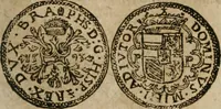 An illustration from Ordonnancie ende instructie naer de welcke voort-aen hen moeten reguleren die ghesworen wisselaers ofte collecteurs vande goude ende silvere penningen, wesende verboden, gheschroyt, te licht oft te seer versleten, ende oversulex verclaert ende ghehouden voor billoen, daer toe geoommitteert om de selve te leveren inde munten van Sijne Majesteyt, ende al daer bekeert te worden in penninghen van hunnen slaghe (1633)
