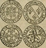 An illustration from Ordonnancie ende instructie naer de welcke voort-aen hen moeten reguleren die ghesworen wisselaers ofte collecteurs vande goude ende silvere penningen, wesende verboden, gheschroyt, te licht oft te seer versleten, ende oversulex verclaert ende ghehouden voor billoen, daer toe geoommitteert om de selve te leveren inde munten van Sijne Majesteyt, ende al daer bekeert te worden in penninghen van hunnen slaghe (1633)