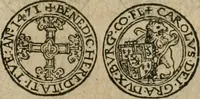 An illustration from Ordonnancie ende instructie naer de welcke voort-aen hen moeten reguleren die ghesworen wisselaers ofte collecteurs vande goude ende silvere penningen, wesende verboden, gheschroyt, te licht oft te seer versleten, ende oversulex verclaert ende ghehouden voor billoen, daer toe geoommitteert om de selve te leveren inde munten van Sijne Majesteyt, ende al daer bekeert te worden in penninghen van hunnen slaghe (1633)