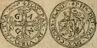 An illustration from Ordonnancie ende instructie naer de welcke voort-aen hen moeten reguleren die ghesworen wisselaers ofte collecteurs vande goude ende silvere penningen, wesende verboden, gheschroyt, te licht oft te seer versleten, ende oversulex verclaert ende ghehouden voor billoen, daer toe geoommitteert om de selve te leveren inde munten van Sijne Majesteyt, ende al daer bekeert te worden in penninghen van hunnen slaghe (1633)