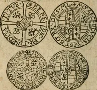 An illustration from Ordonnancie ende instructie naer de welcke voort-aen hen moeten reguleren die ghesworen wisselaers ofte collecteurs vande goude ende silvere penningen, wesende verboden, gheschroyt, te licht oft te seer versleten, ende oversulex verclaert ende ghehouden voor billoen, daer toe geoommitteert om de selve te leveren inde munten van Sijne Majesteyt, ende al daer bekeert te worden in penninghen van hunnen slaghe (1633)