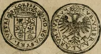 An illustration from Ordonnancie ende instructie naer de welcke voort-aen hen moeten reguleren die ghesworen wisselaers ofte collecteurs vande goude ende silvere penningen, wesende verboden, gheschroyt, te licht oft te seer versleten, ende oversulex verclaert ende ghehouden voor billoen, daer toe geoommitteert om de selve te leveren inde munten van Sijne Majesteyt, ende al daer bekeert te worden in penninghen van hunnen slaghe (1633)
