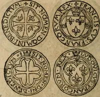 An illustration from Ordonnancie ende instructie naer de welcke voort-aen hen moeten reguleren die ghesworen wisselaers ofte collecteurs vande goude ende silvere penningen, wesende verboden, gheschroyt, te licht oft te seer versleten, ende oversulex verclaert ende ghehouden voor billoen, daer toe geoommitteert om de selve te leveren inde munten van Sijne Majesteyt, ende al daer bekeert te worden in penninghen van hunnen slaghe (1633)