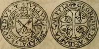 An illustration from Ordonnancie ende instructie naer de welcke voort-aen hen moeten reguleren die ghesworen wisselaers ofte collecteurs vande goude ende silvere penningen, wesende verboden, gheschroyt, te licht oft te seer versleten, ende oversulex verclaert ende ghehouden voor billoen, daer toe geoommitteert om de selve te leveren inde munten van Sijne Majesteyt, ende al daer bekeert te worden in penninghen van hunnen slaghe (1633)